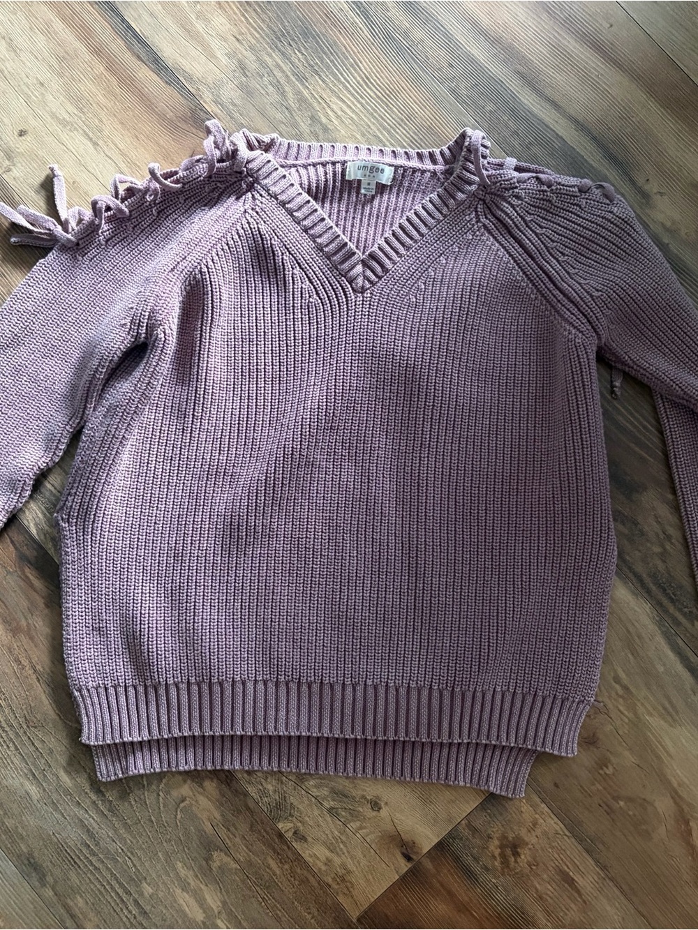Umgee Dusty Mauve V-Neck Tie-Shoulder Sweater